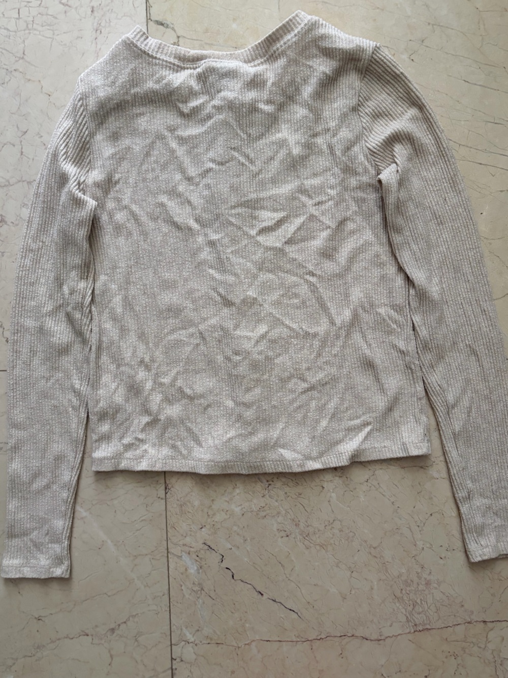 Universal Thread Cream Ribbed Button-Front Long Sleeve Top - Picture 3 of 7